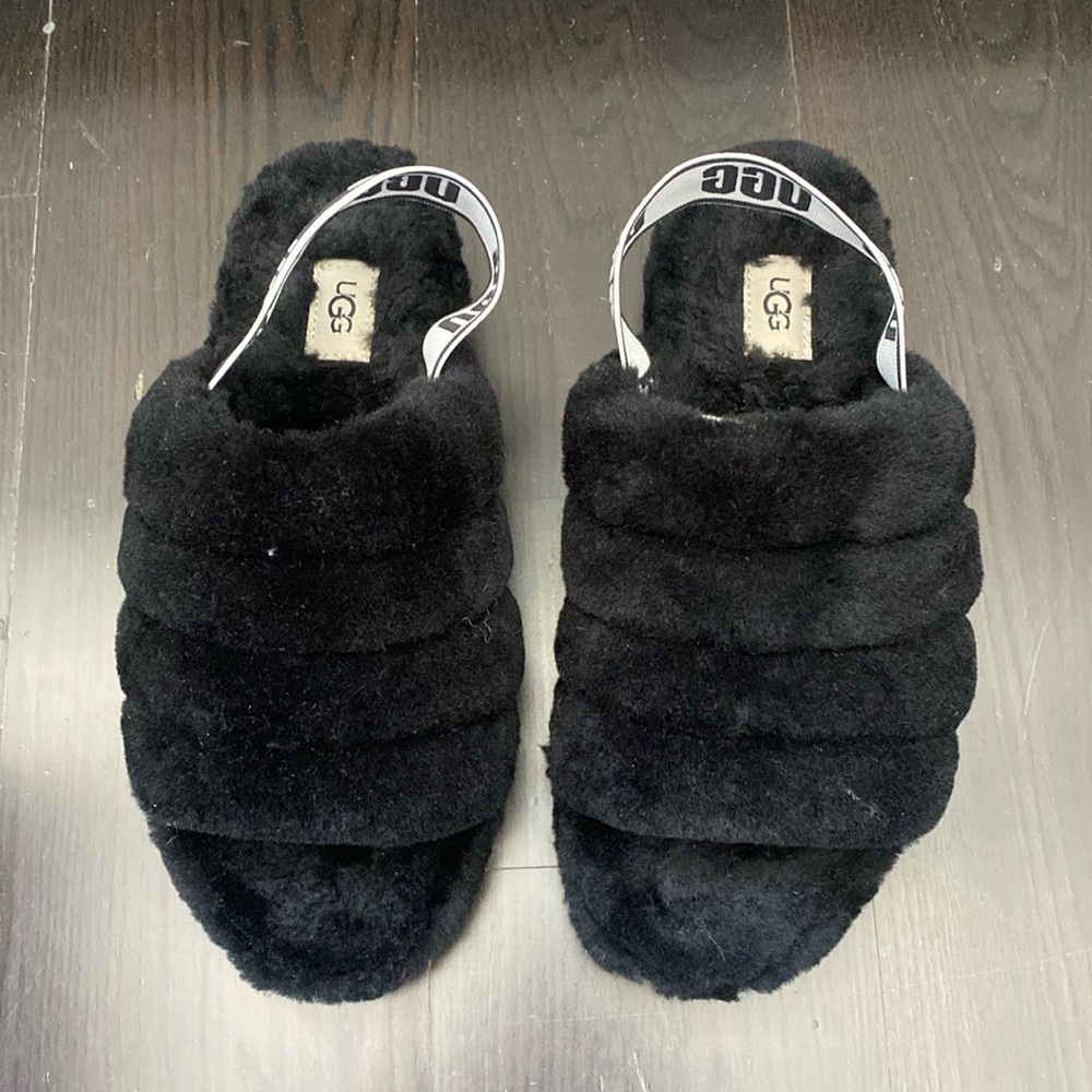 Ugg fluff slides size 8 w elastic back. For indoor&outdoor. V good condition